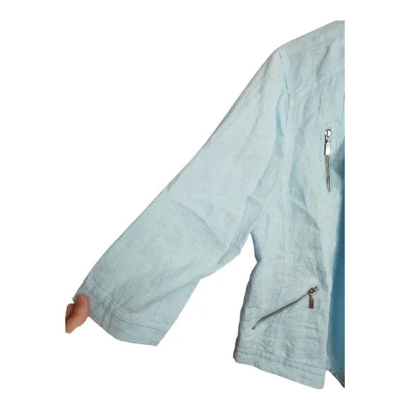 Chicos 100% Linen Moto Zip Front Moto Preppy Office Business Casual Jacket L - Picture 4 of 6